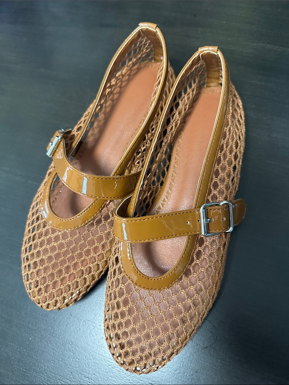Women’s Mary Jane Mesh Flats in Cognac Brown